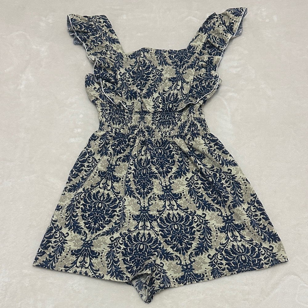SHEIN Blue and Cream Patterned Romper